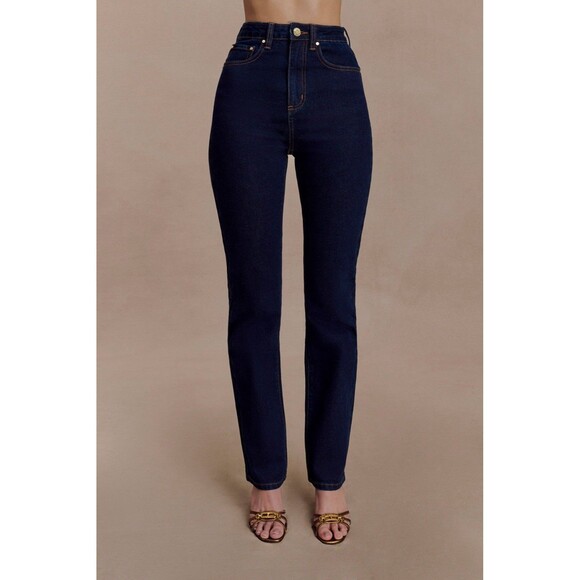 NEW NWT MESHKI Janessa Straight Leg Denim Jeans High Waist Indigo Blue - Picture 6 of 15